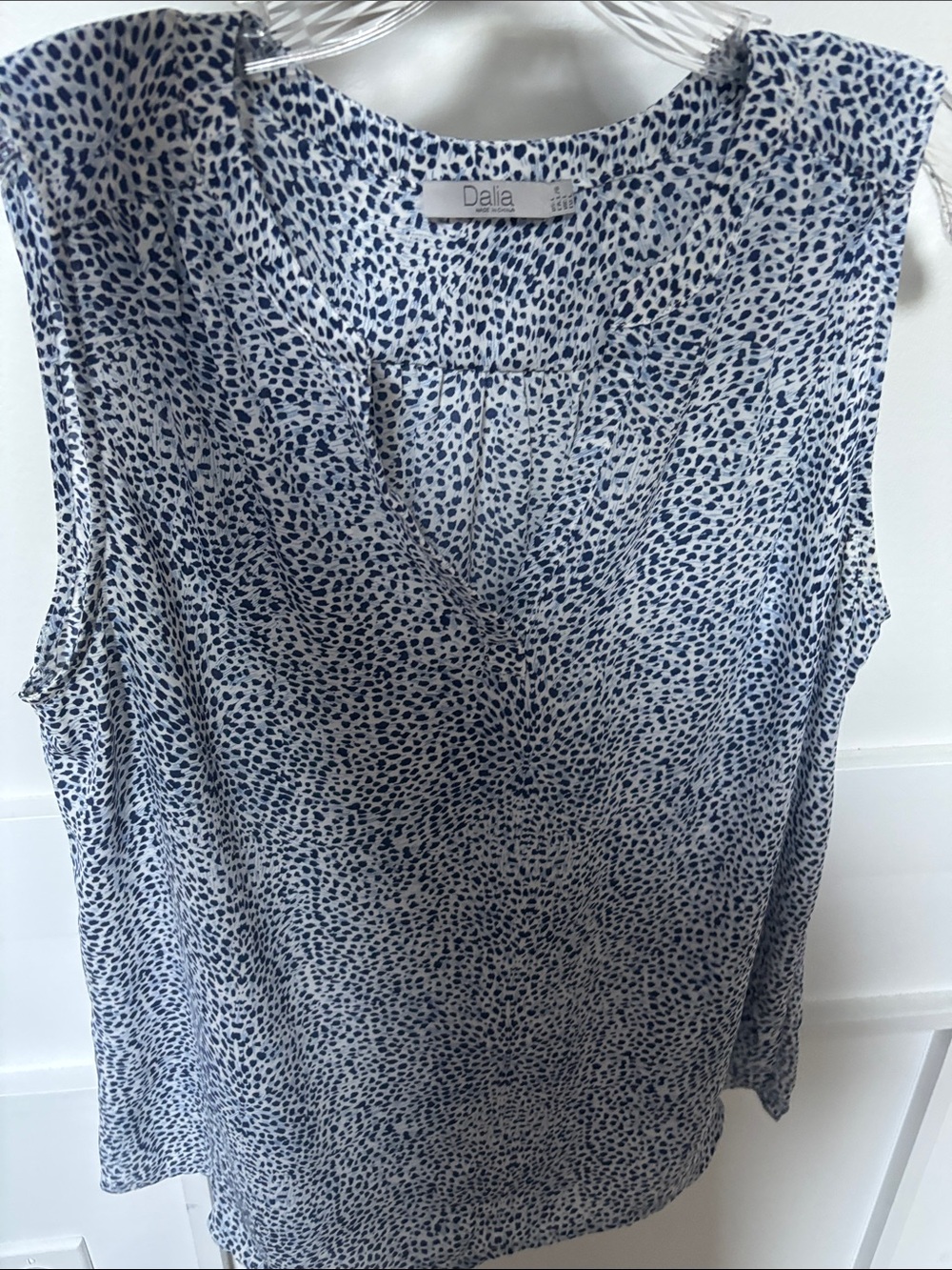 Dalia White and Navy Printed V-Neck Sleeveless Camisole